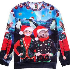 Funny ugly Christmas shirt with cats, XXL
